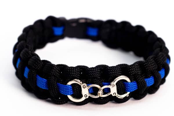 Paracord Wristband – Blue Line With Handcuffs