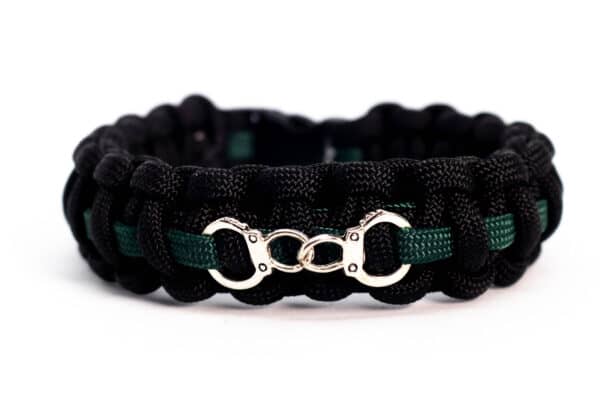 Paracord Wristband – Green Line With Handcuffs 2