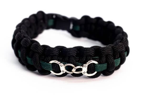 Paracord Wristband – Green Line With Handcuffs